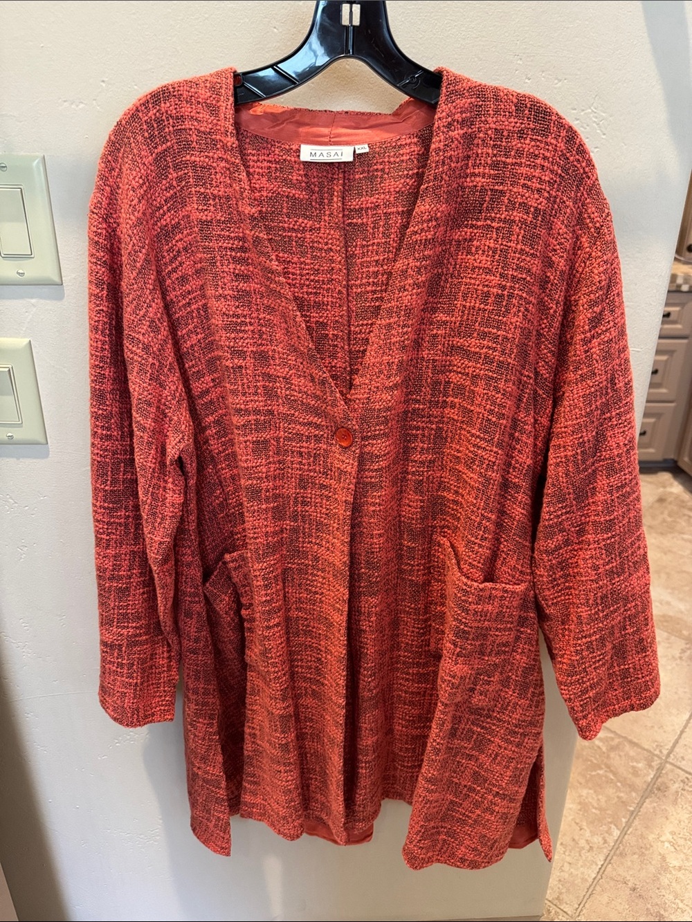 Masai Red Textured Open Cardigan with Pockets